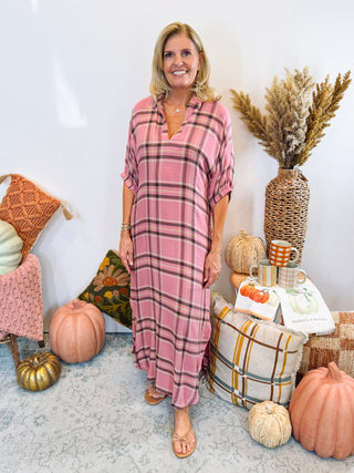 Perfect Plaid Batwing Maxi - Pink