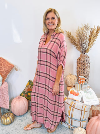 Perfect Plaid Batwing Maxi - Pink