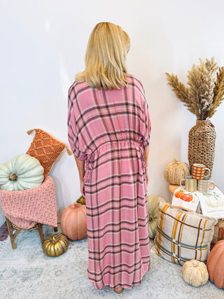 Perfect Plaid Batwing Maxi - Pink
