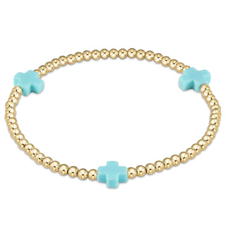 Extends Signature Cross 3MM Gold Bracelet- Turquoise