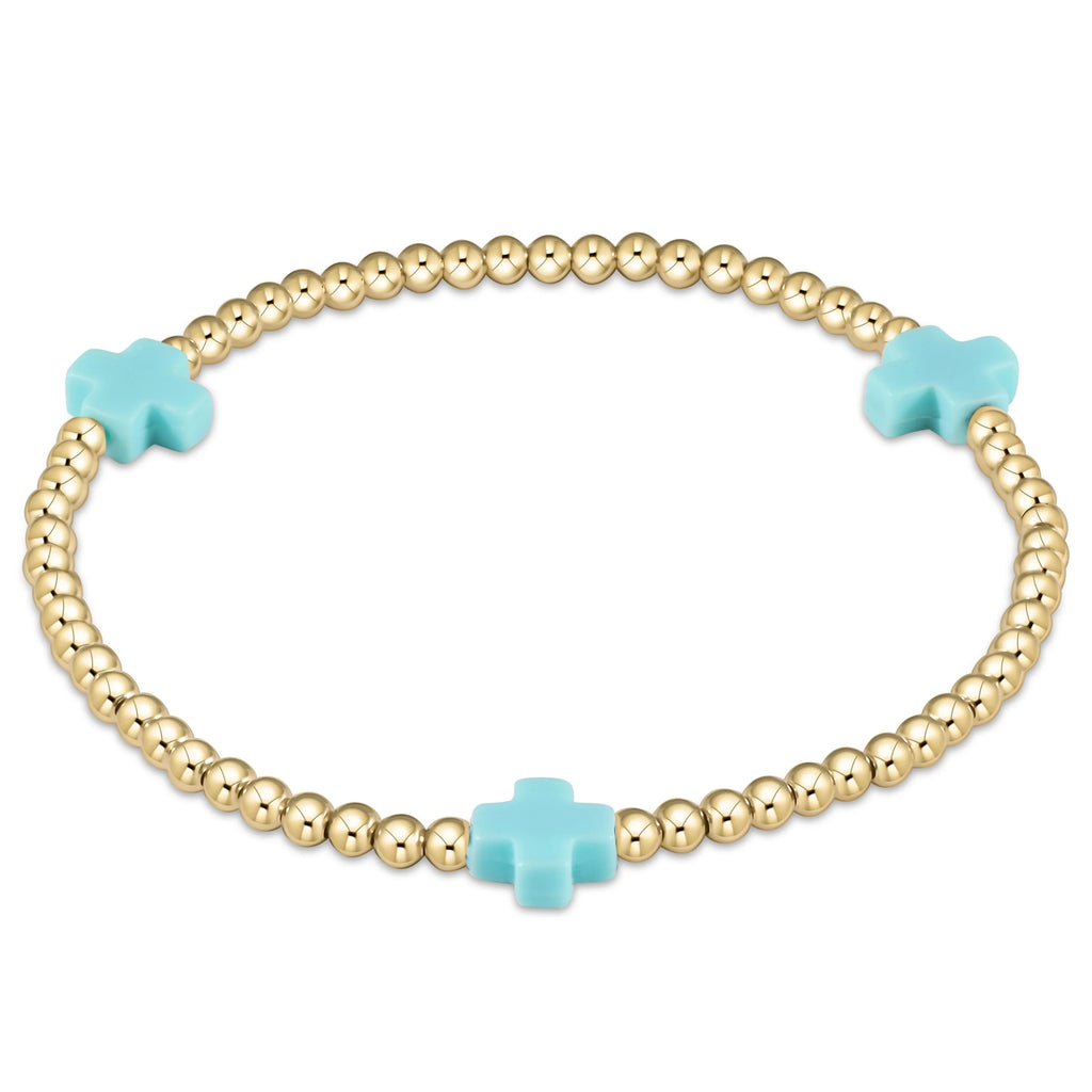 Extends Signature Cross 3MM Gold Bracelet- Turquoise