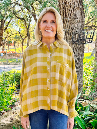 Ranch Plaid Ruched Sleeve Top