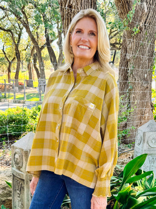 Ranch Plaid Ruched Sleeve Top