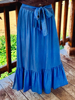 Front Tie Maxi Skirt - Blue Denim
