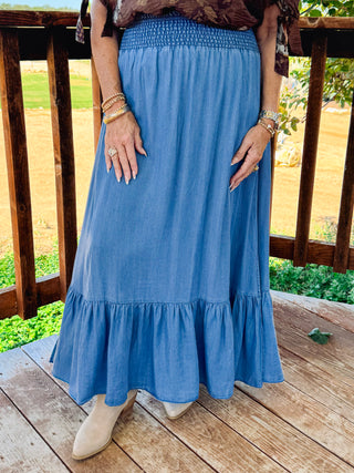 Front Tie Maxi Skirt - Blue Denim