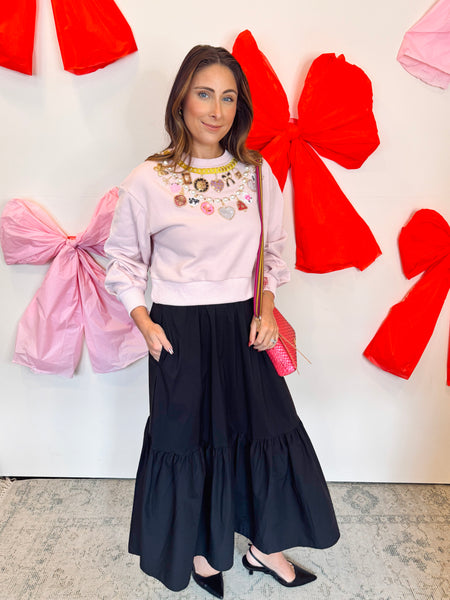 Pale Pink Pearl & Chain Charm Necklace Sweatshirt