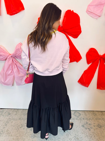 Pale Pink Pearl & Chain Charm Necklace Sweatshirt