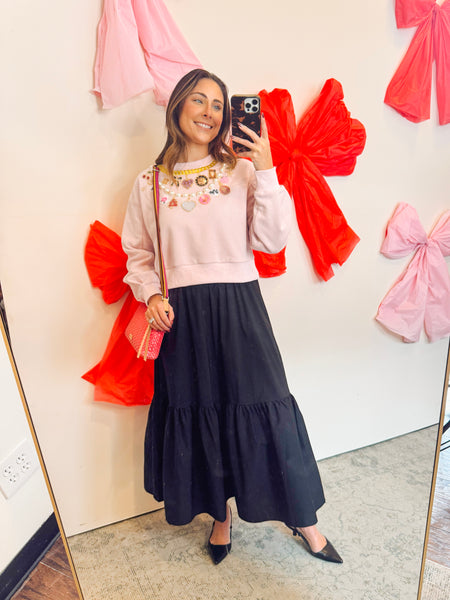 Pale Pink Pearl & Chain Charm Necklace Sweatshirt