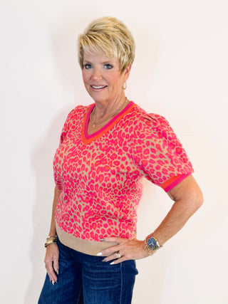 Pink Leopard Sweater Top