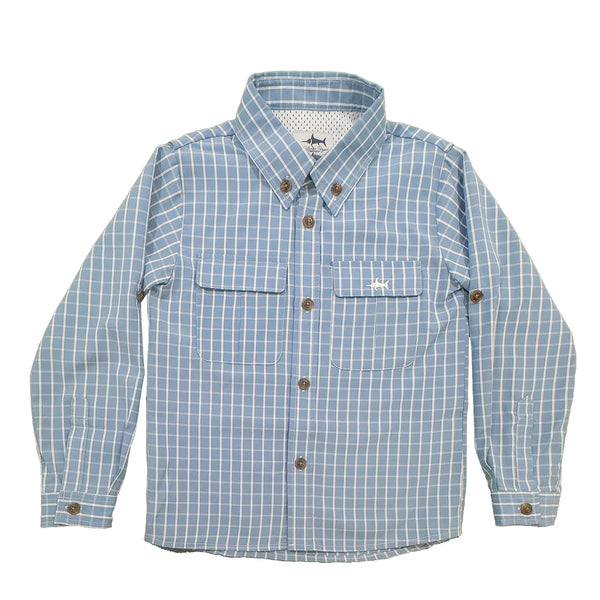 Boys Blue & White Plaid Flagler Fishing Shirt