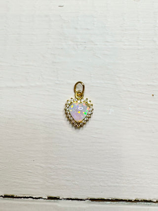 Gold White Beaded Heart Charm