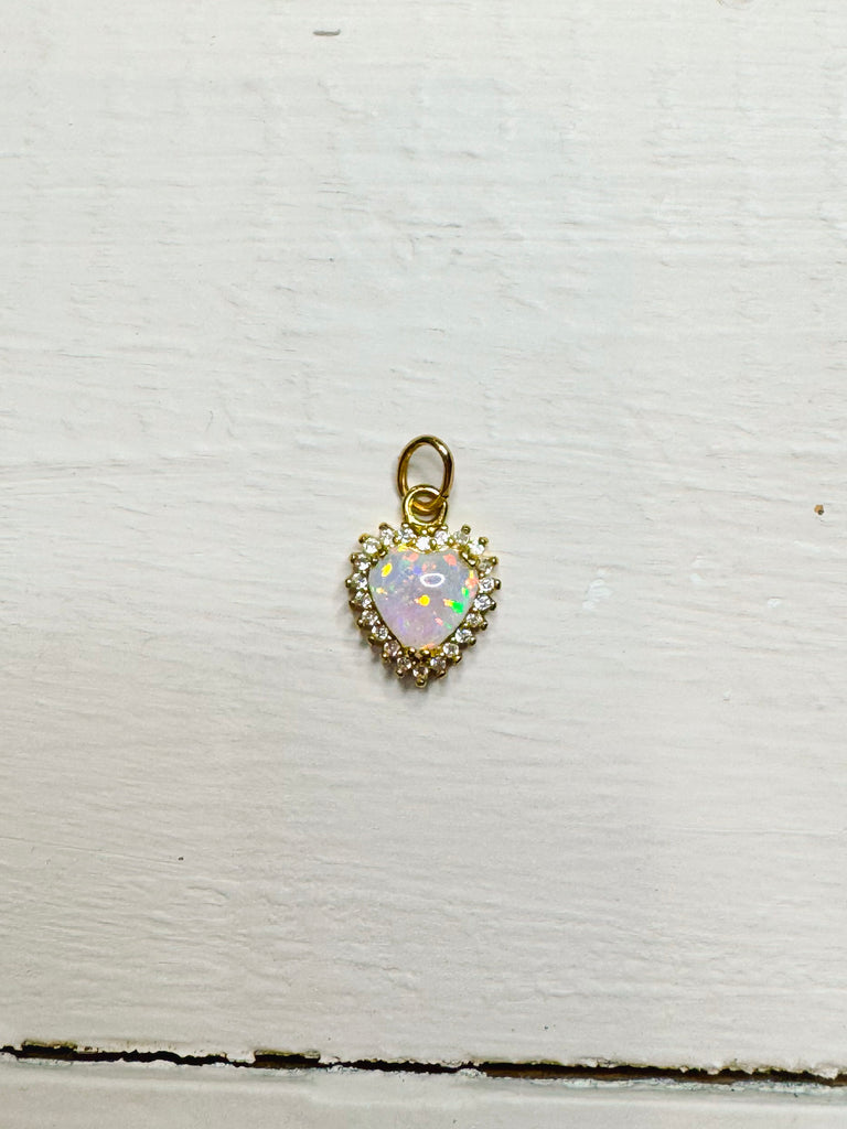Gold White Beaded Heart Charm