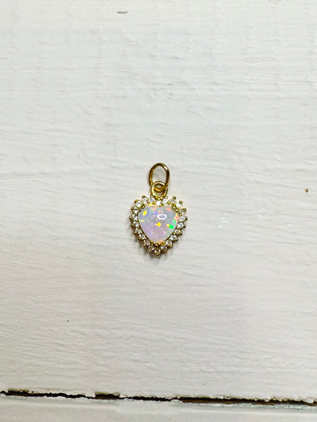 Gold White Beaded Heart Charm