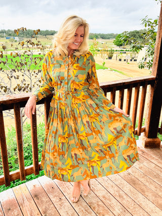 Horse Button Down Maxi Dress