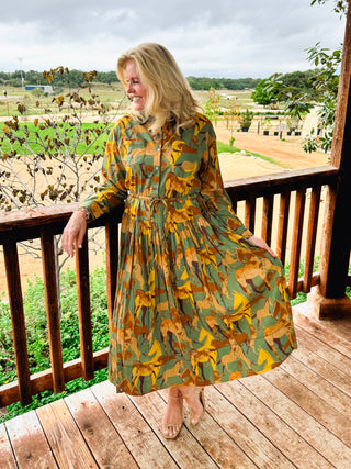 Horse Button Down Maxi Dress