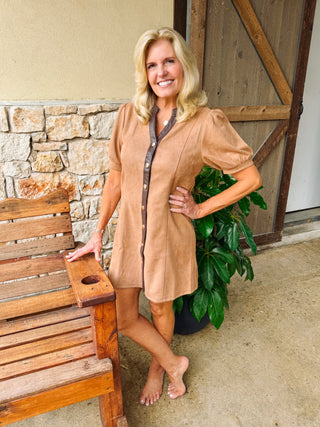 Suede Gold Button Dress