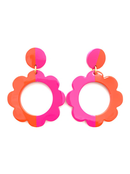 Flower Color Block Earrings Pink & Orange