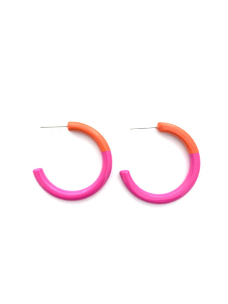 Color Block Hoop Earring Pink & Orange