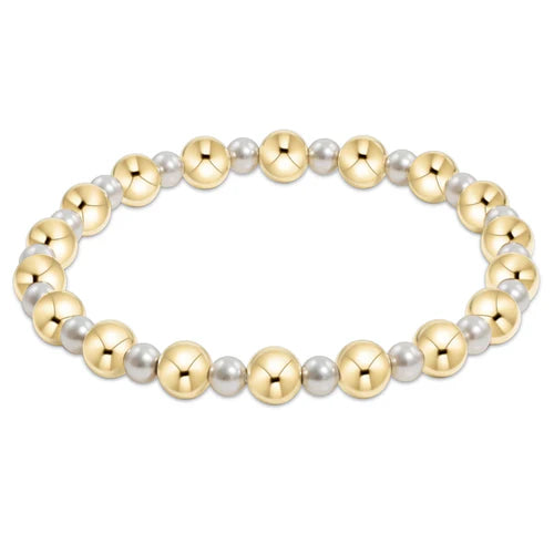 Pearl grateful pattern 4mm bead bracelet - 6mm gold