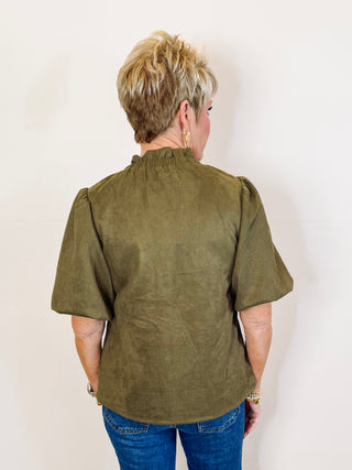 Olivia Olive Button-Front Top