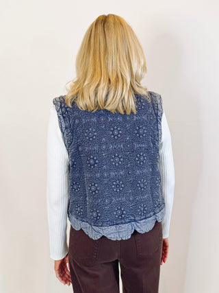 Indigo Embroidered Scalloped Vest