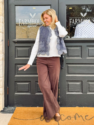 Indigo Embroidered Scalloped Vest