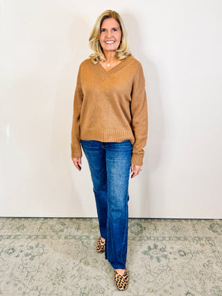 Cloud Spun V-neck Sweater - Golden Caramel