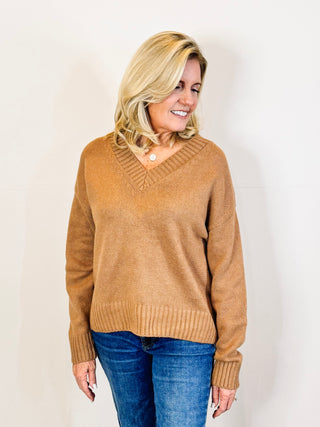 Cloud Spun V-neck Sweater - Golden Caramel