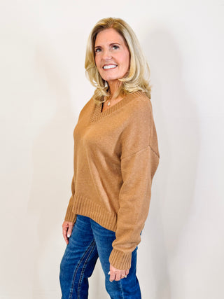 Cloud Spun V-neck Sweater - Golden Caramel
