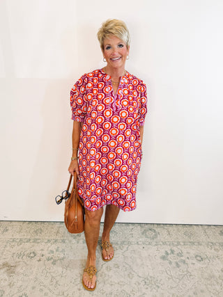 Puff Sleeve Floral Print Dress - Plum