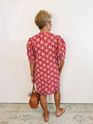 Puff Sleeve Floral Print Dress - Plum