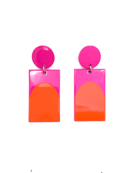 Arch Color Block Earrings Pink & Orange