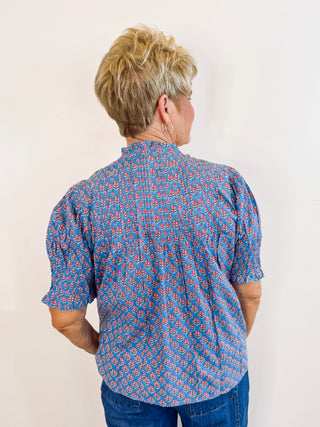 Block Floral Tuck Blouse