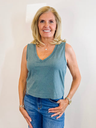Sloane V-neck Top - Emerald Cove