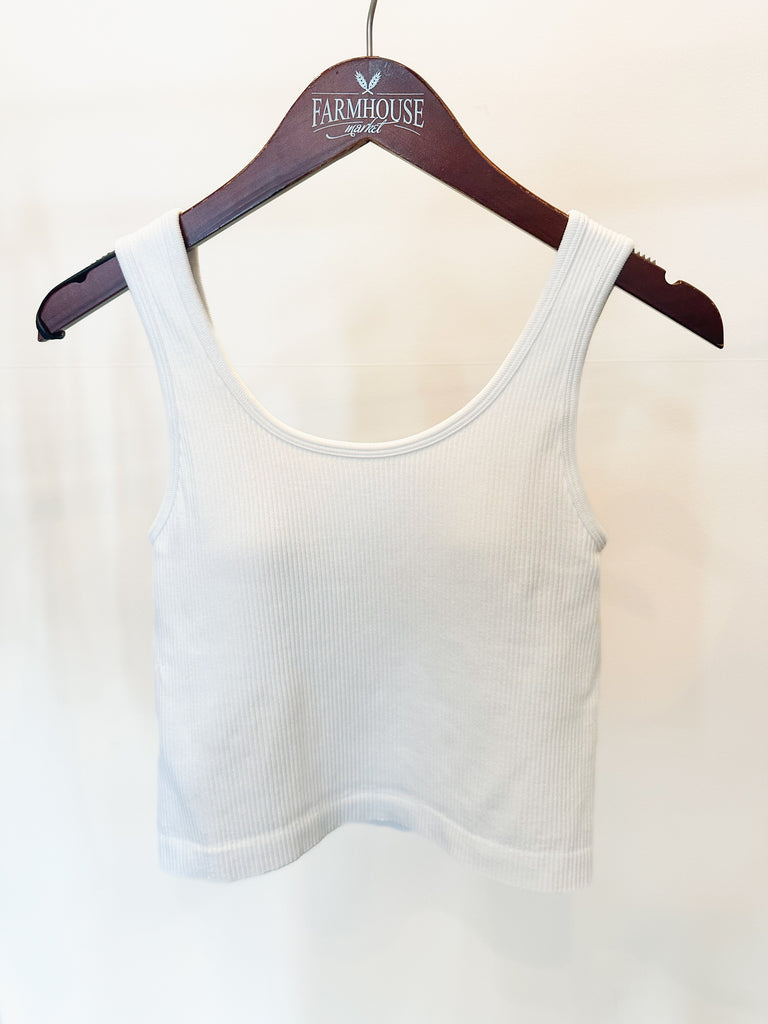 Padded Ribbed Seamless Tank Top in White