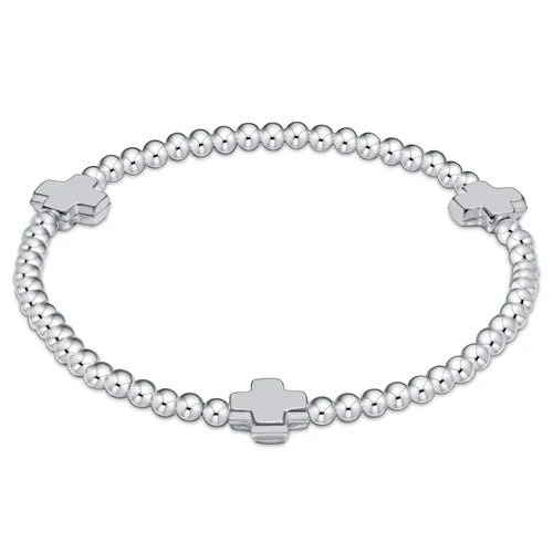 Signature cross sterling pattern 3mm bead bracelet - sterling