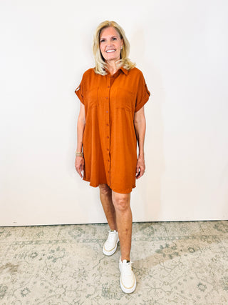 Kenzie Shirt Dress - Burnt Orange