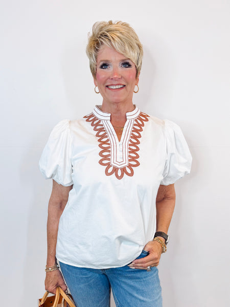 Gina White Embroidered Top