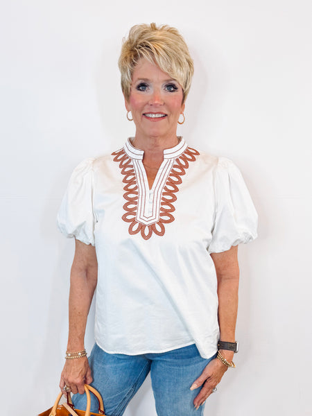 Gina White Embroidered Top