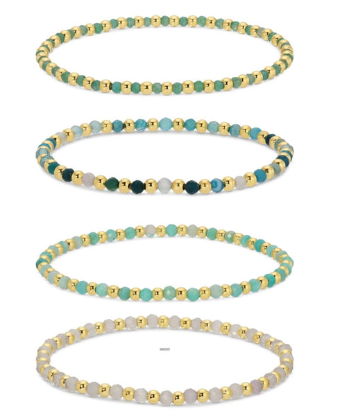 4 3mm Stretch Bead & Stone Bracelets