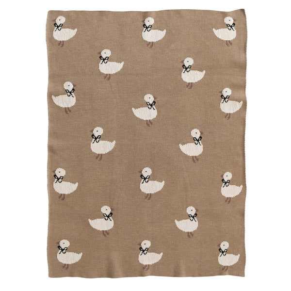 Cotton Knit Baby Blanket w/ Ducklings