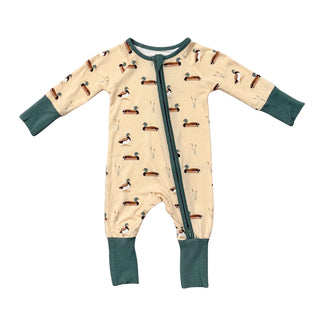 Long Sleeve Zip Romper - Mallard Ducks