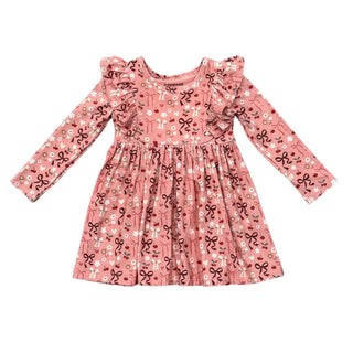 Cherry Hearts Long Sleeve Ruffle Dress