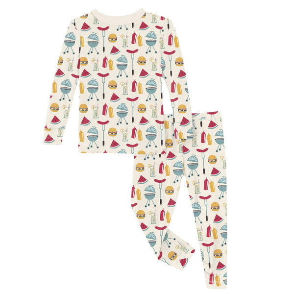 Print Long Sleeve Pajama Set in Natural BBQ