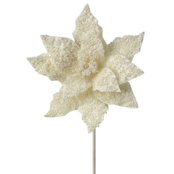 24" Pearl/Glitter Poinsettia Stem