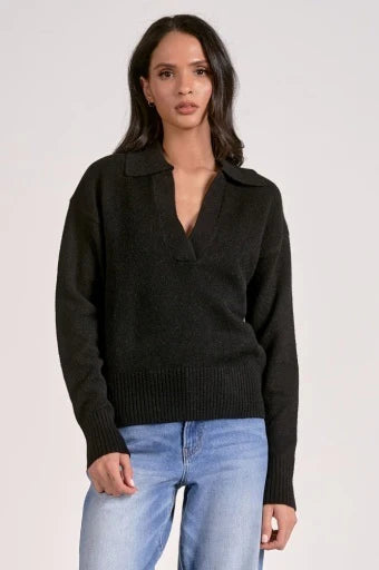 Elizabeth Collared Sweater Polo - Black