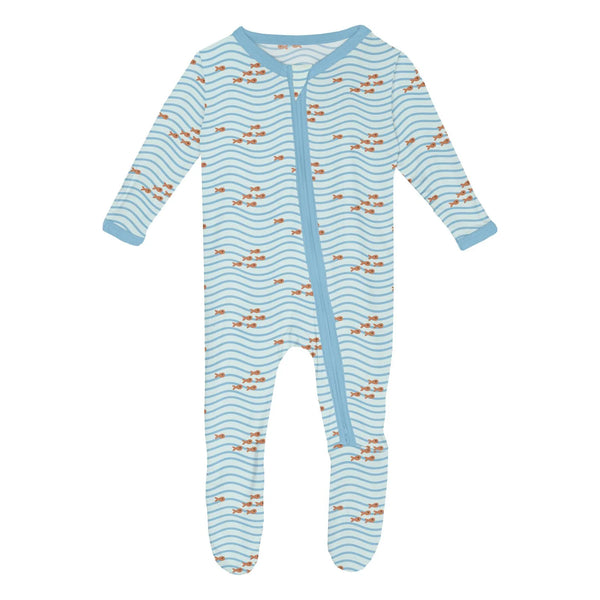 Fresh Air Little Fishy Print Footie with 2 Way Zipper
