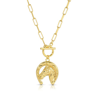 Large Horseshoe and Horse Pendant Paperclip Necklace