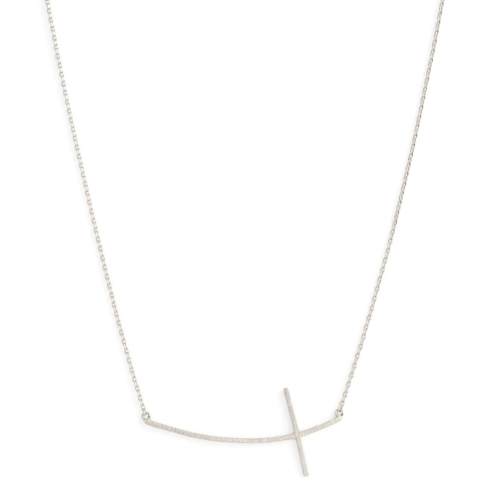 Silver Large Brushed Side Cross Necklace