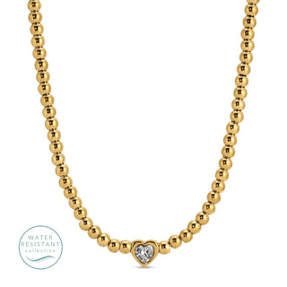 Beaded Heart Faux Diamond Necklace